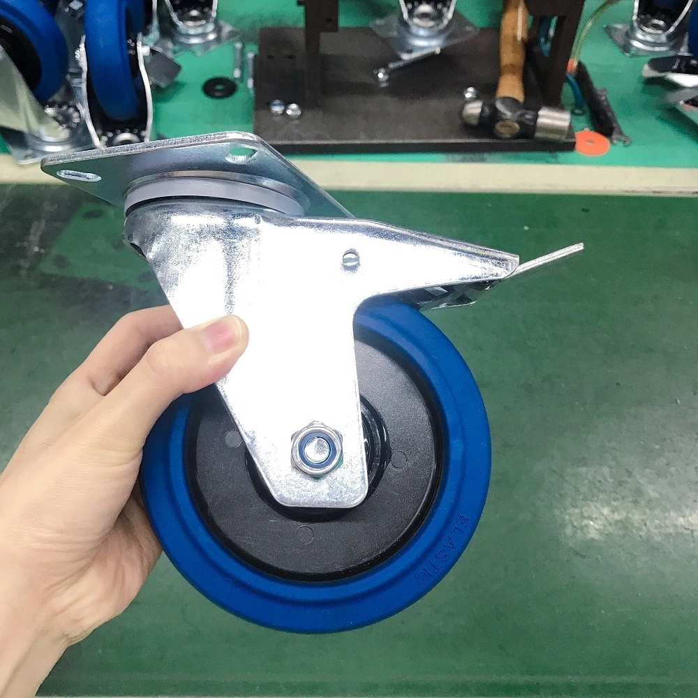 100mm 125mm European style Blue High Elastic Pure Natural Rubber Non marking Universal Caster Wheel 1