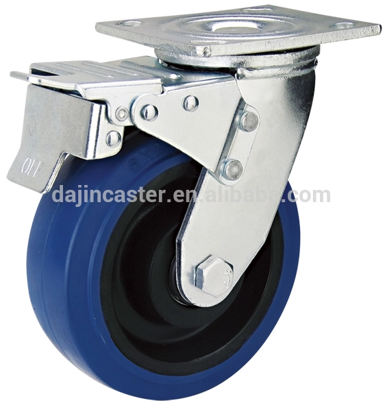 150mm Blue Elastic Rubber Heavy Duty Trolley Wheels Casters 1