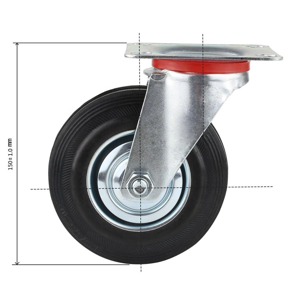 3 4 5 6 8 Whole Sale Steel Core Roller Bearing Solid Black Rubber Swivel Castor Wheel 1