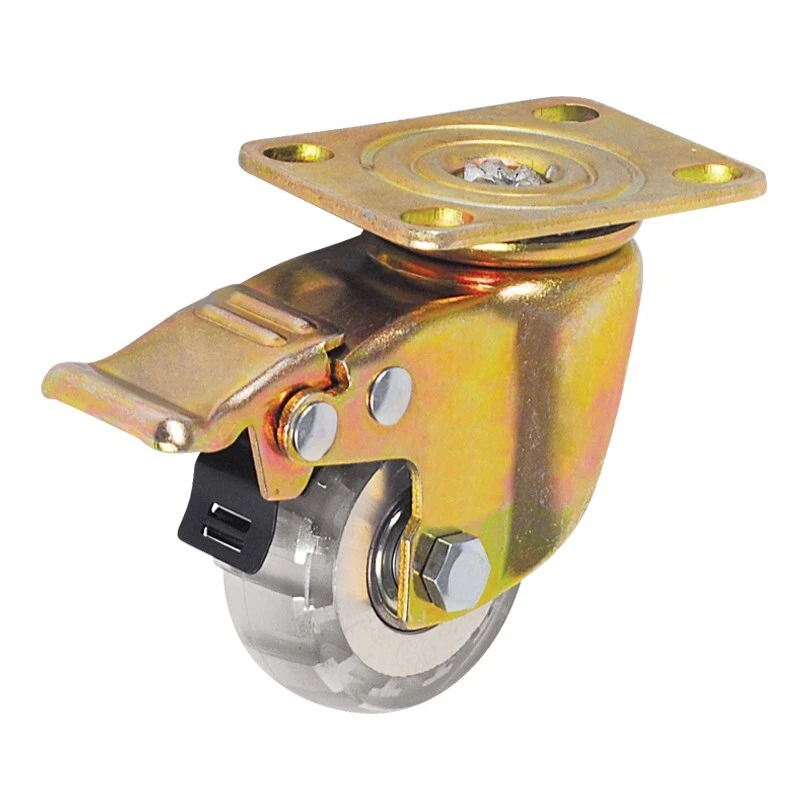 2 Inch Aluminum Transparent PU Small Swivel Total Brake Caster 1