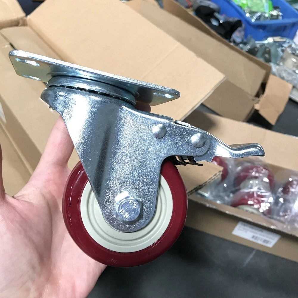 Box Packing 3 4 5 Inch Medium Duty Double Ball Bearing Red PVC Caster Wheel for Retail Store 1