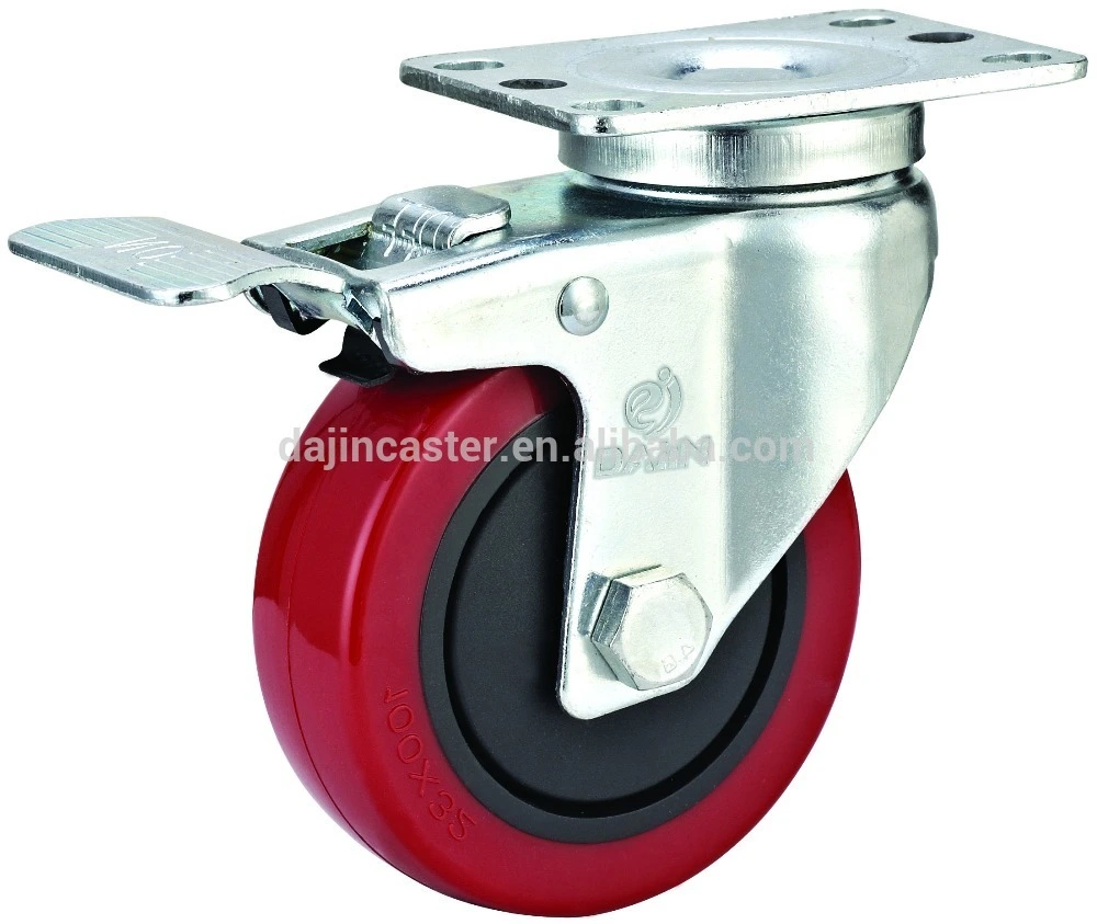 Durability new PU ball bearing Caster Wheel with double brake 1