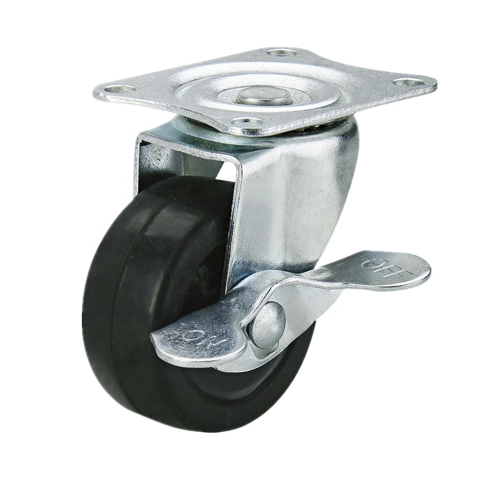 40mm 50mm 65mm 75mm Chinese Manufacture Side Brake Swivel Top Plate Black RubberCaster Wheel 1