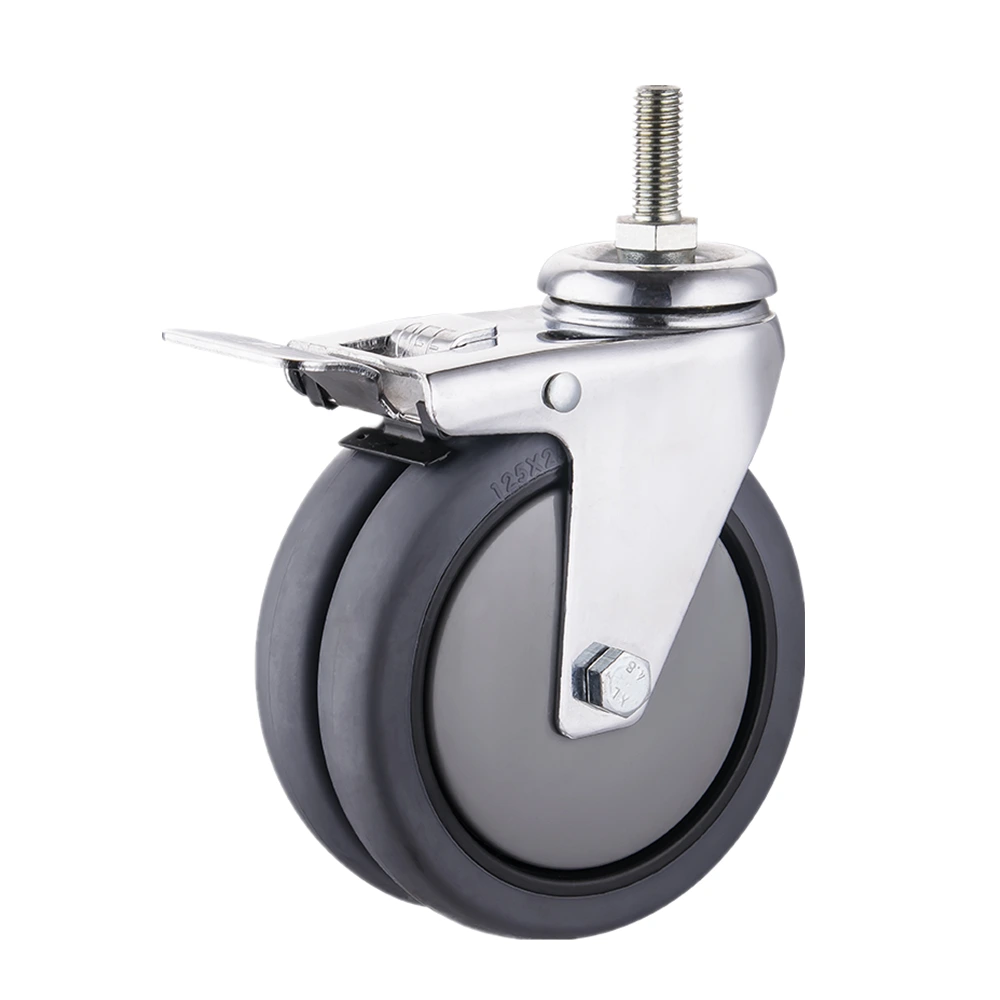 4 Inch Total Brake Smooth Rolling And Floor Protect Twin Wheel TPR Caster For Super Market Self 1
