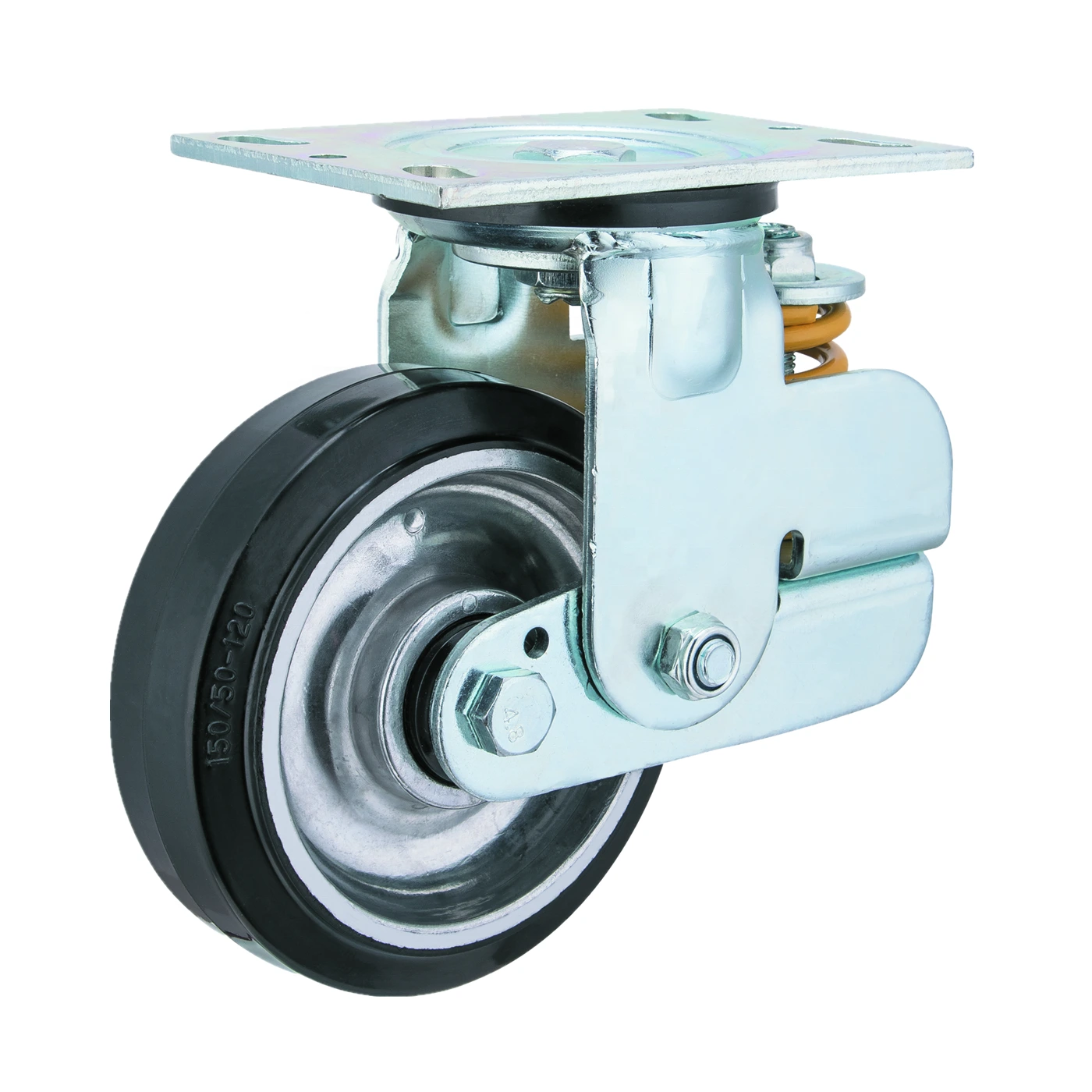 6 8 Inch Heavy Duty Industrial Single Spring Loaded Swivel Caster Shock Absorption Aluminum Core rubber Casters And Wheels 1