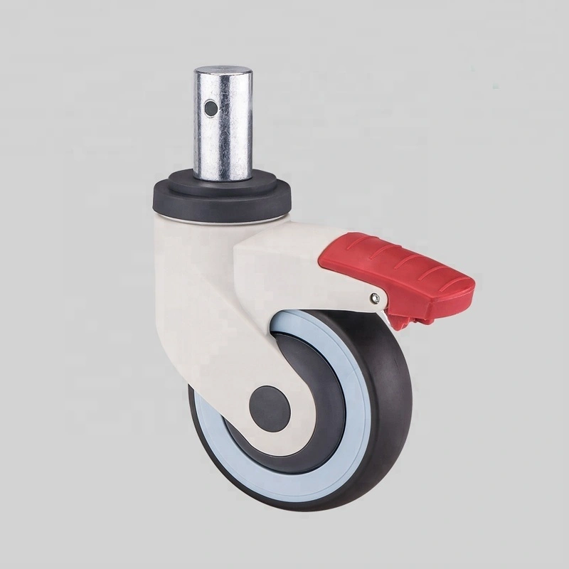 5 Swivel Total Brake Solid Stem Grey Nylon Yoke 100kg Medical TPR Caster Wheels With Bolt Stem Bed Casters 1