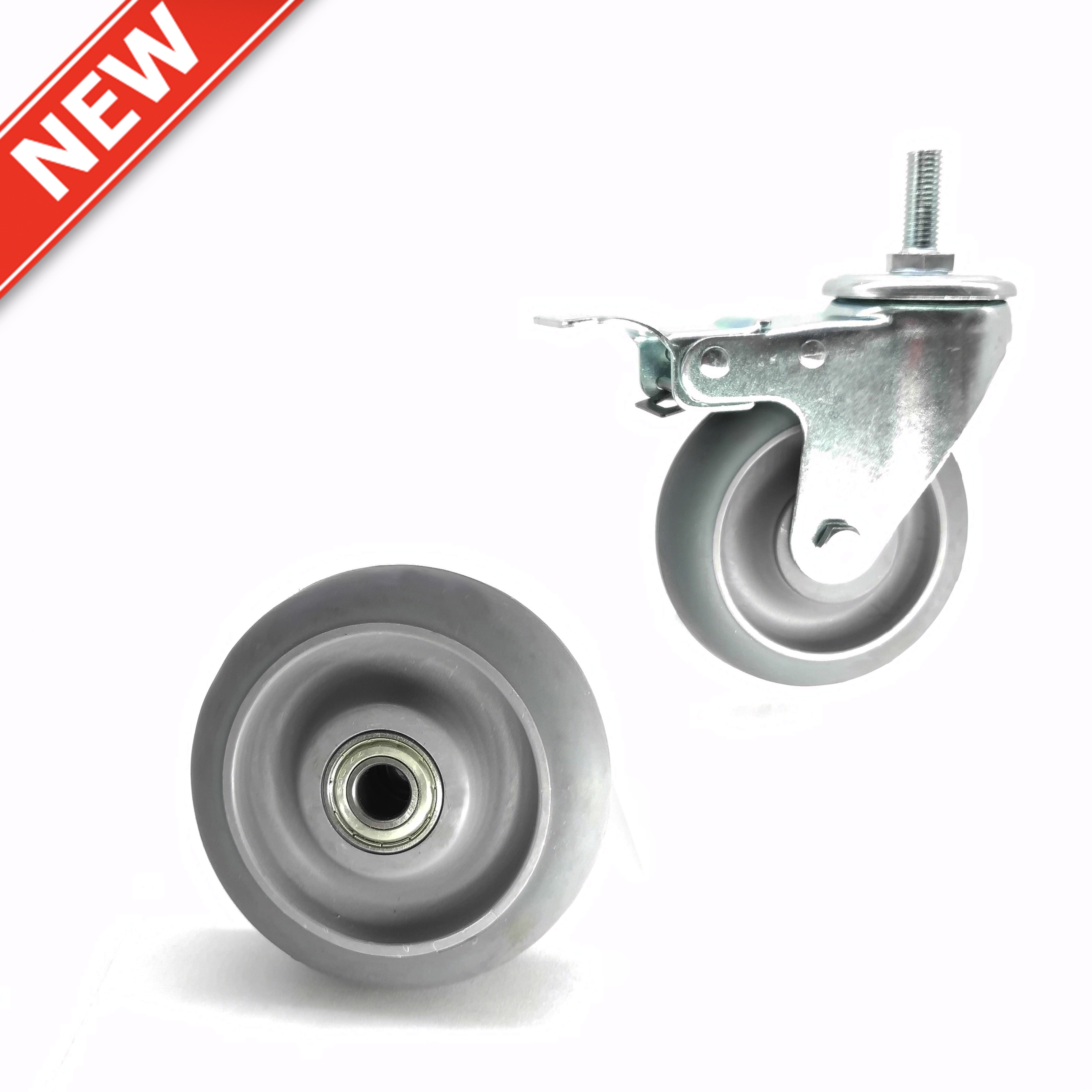Non-marking 4 inch TPR rigid double steel bearing caster wheels 3
