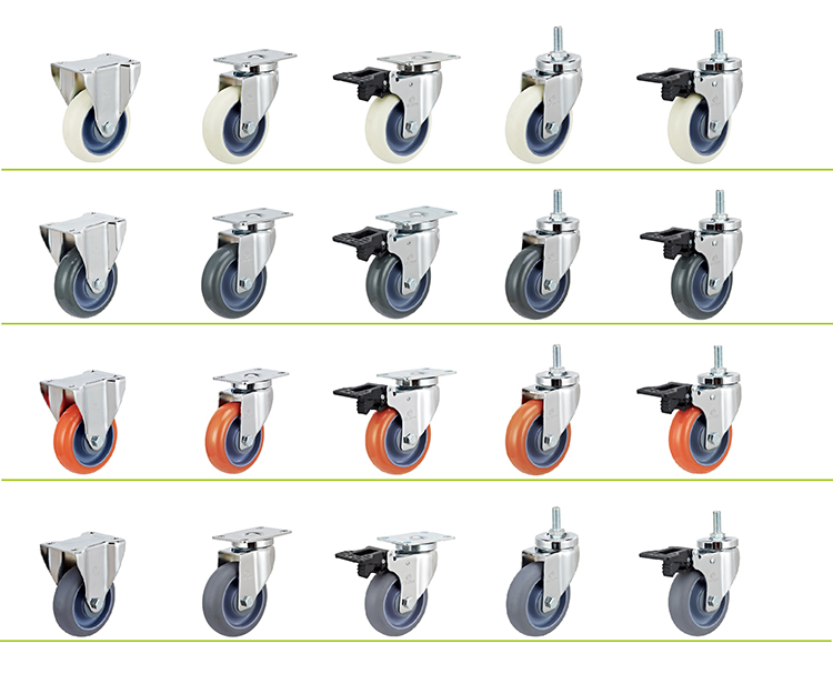 Non-marking 4 inch TPR rigid double steel bearing caster wheels 5