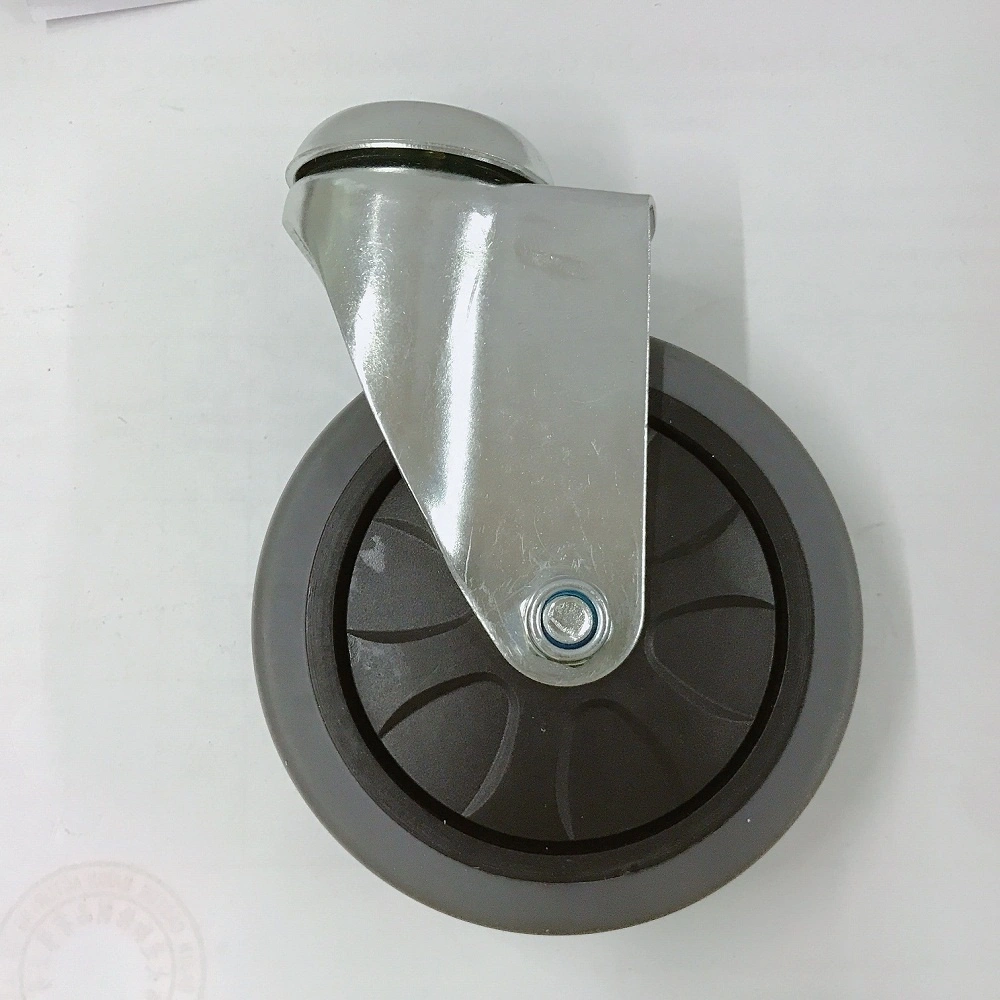 Factory Price 4 Inch 100mm PP Core Grey TPR Thermoplastic Rubber Bolt Hole Swivel Castor Wheel 1