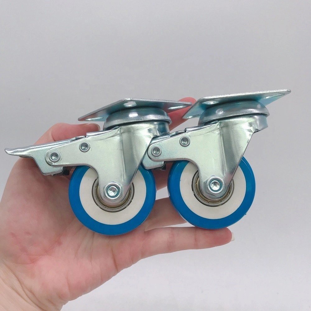 50mm Double Ball Bearing Furniture Light Blue Small Plastic PVC Caster Wheels with Brake 1