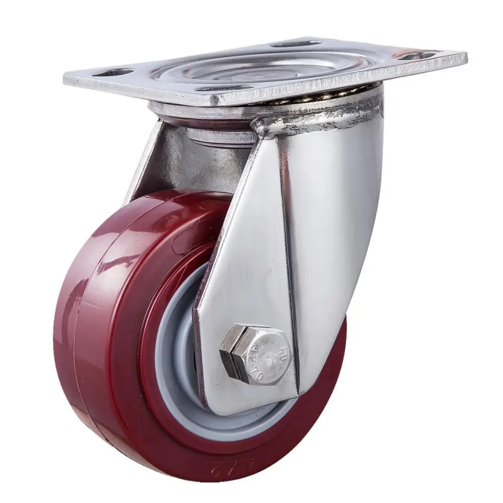 Wholesale Double Ball Bearing Heavy Duty Industrial 100 mm 4 Inch Swivel PU Polyurethane Stainless Steel SUS 404 Caster Wheels 1