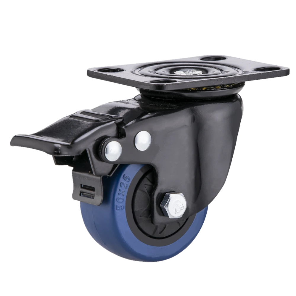 Plastic Thread Guard 2 Inch Double Ball bearing Total Brake Natural Blue High Elastic Rubber Caster Wheel 1
