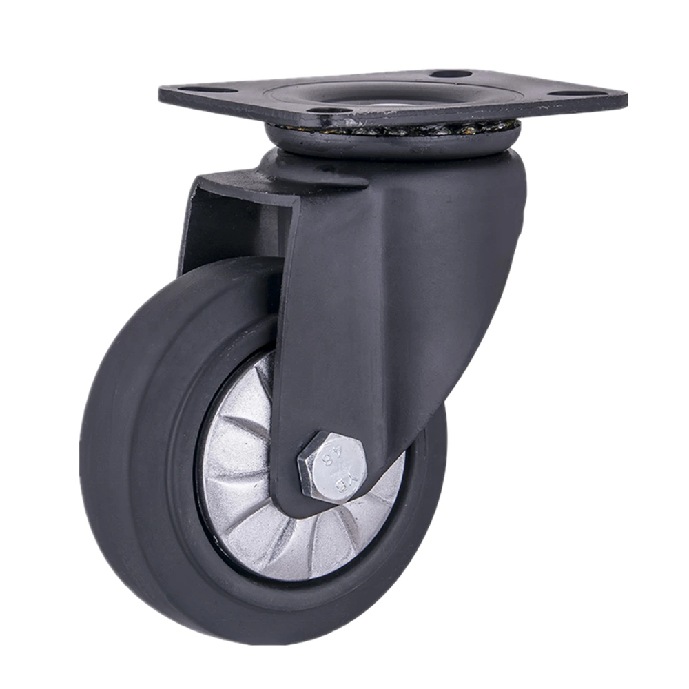 4 Inch Industrial Heavy Duty Swivel Black E-coated Hand Trolley Elastic TPR Workbench Caster Kit 1
