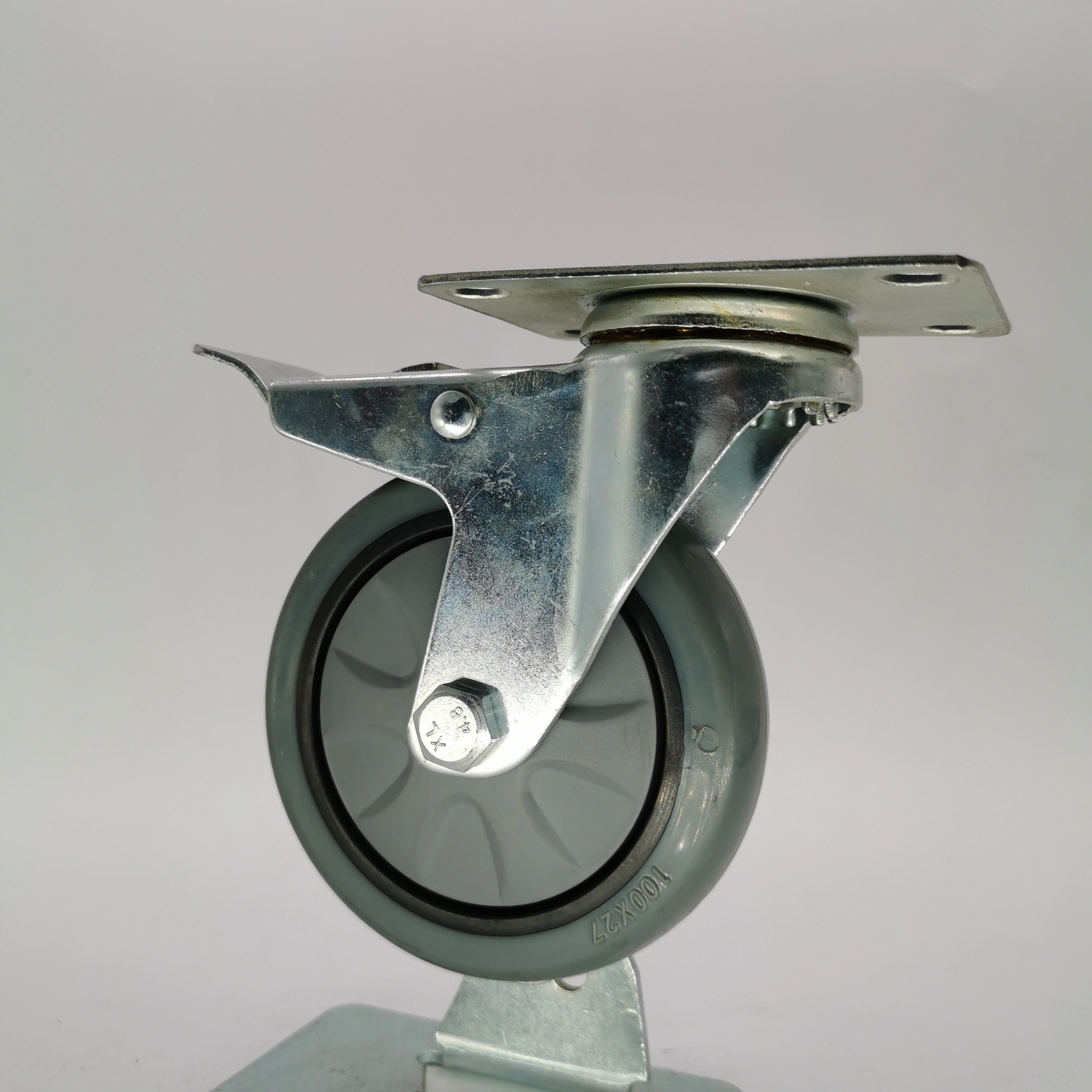 3 Inch Top Plate Swivel Total Brake Thread Guard Service Trolley Cart Ball Bearing PU Castor Wheel 1