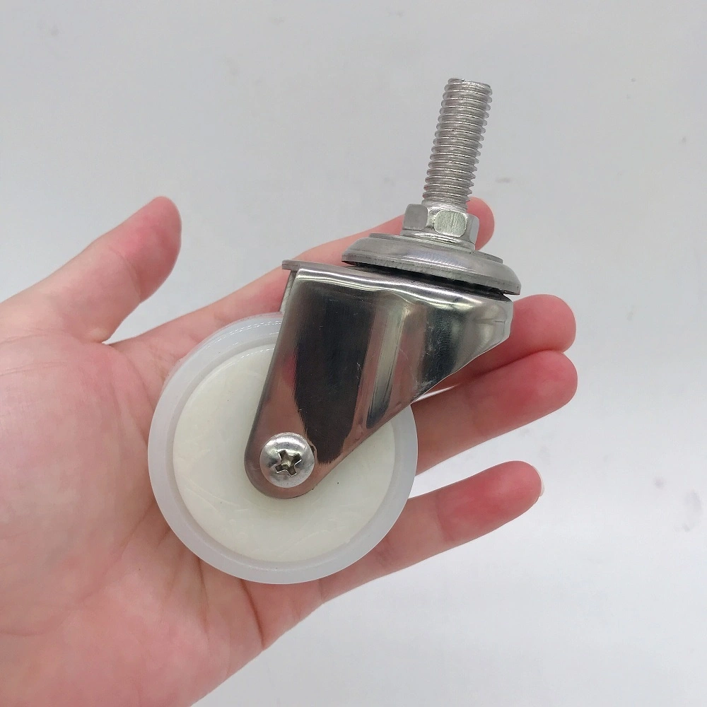 SUS 304 Stainless Steel Frame Antirust Nylon Universal Castor Wheel with Threaded Stem 1