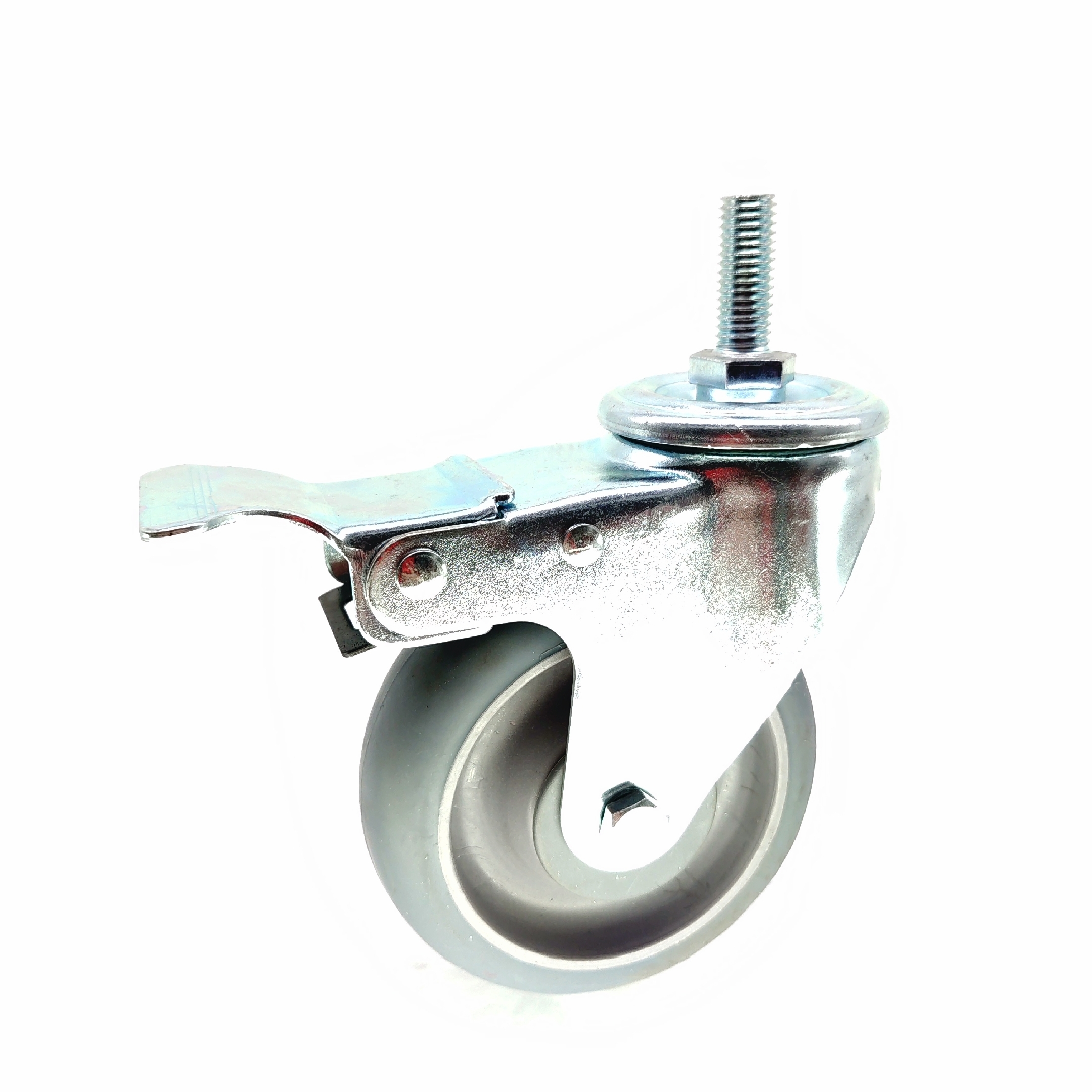 4 Light Medium Duty Double Ball Bearing Raceways Industrial Threaded Stem Total Brake TPR Wheel Casters 1