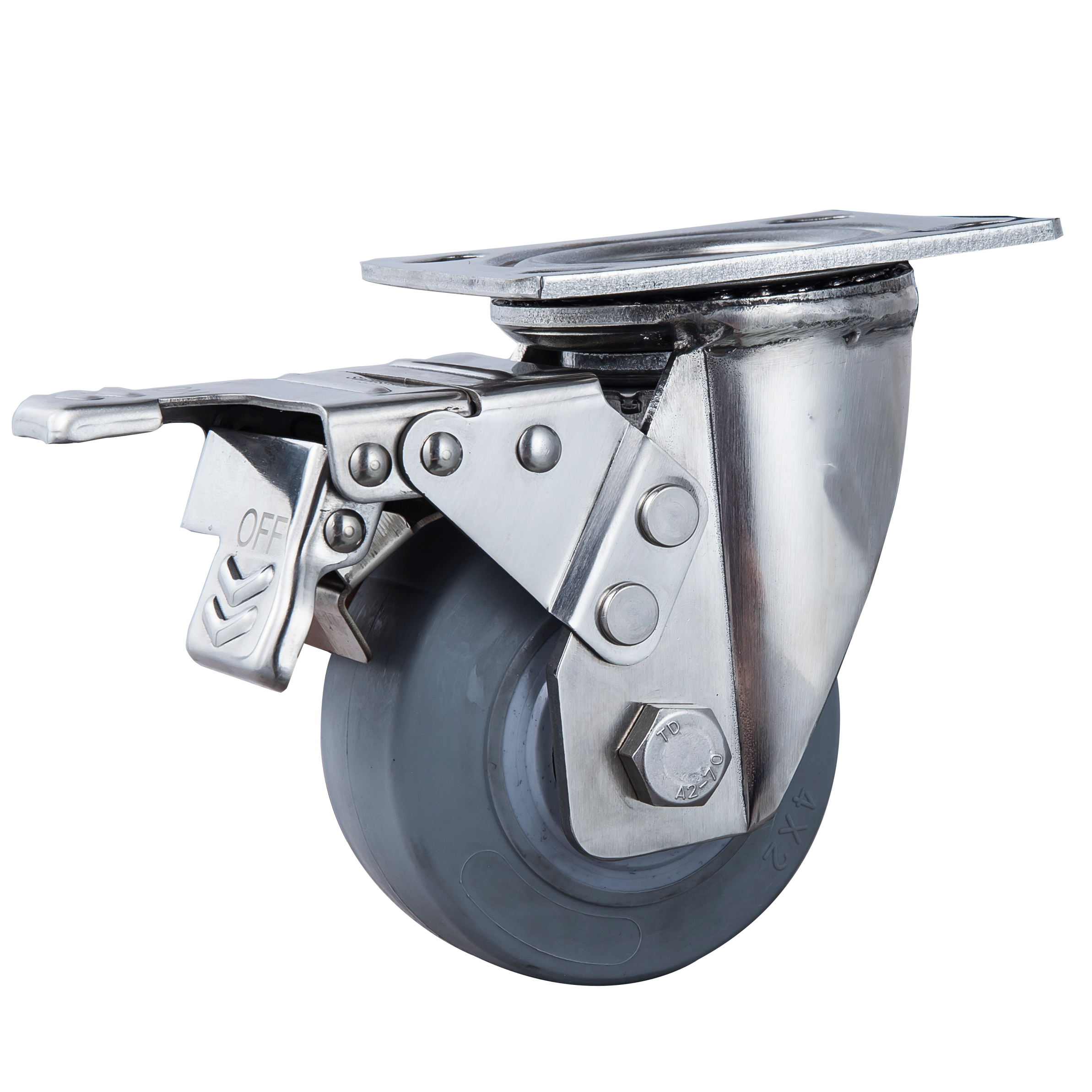 4 Swivel Dual Brake and Lock TPR Thermoplastic Stainless Steel SUS 404 Caster 1
