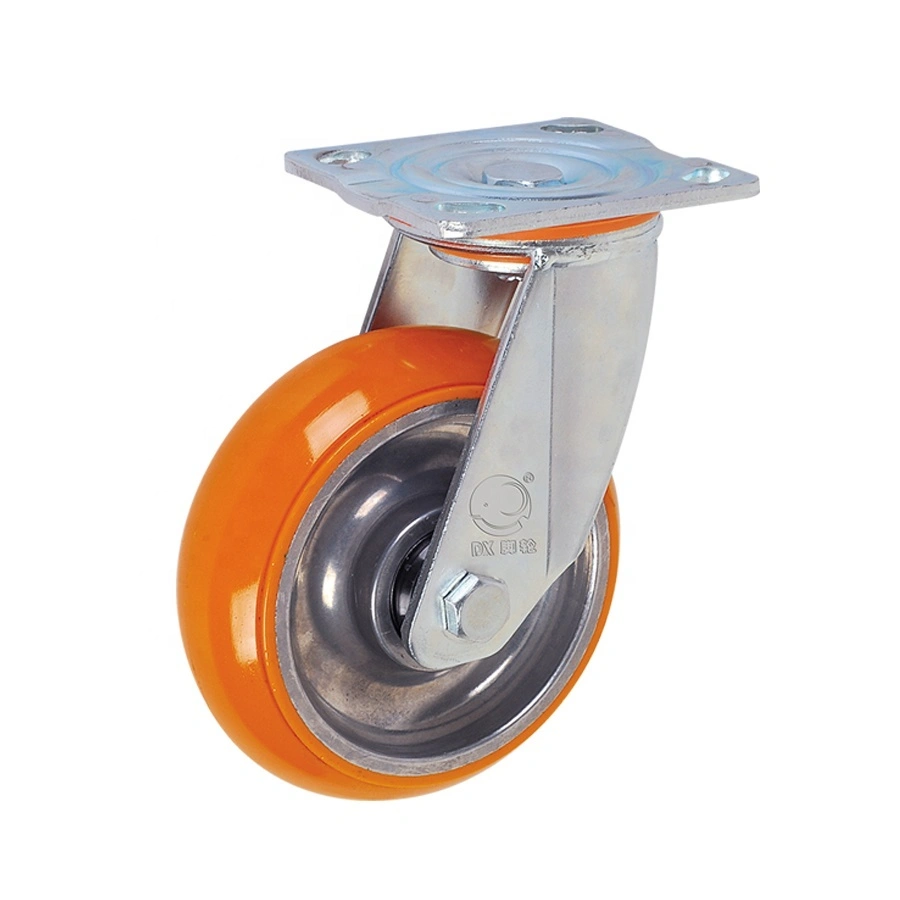6 inch Aluminum Rim Yellow PU Plate Push Cart Orange Caster Wheels 1