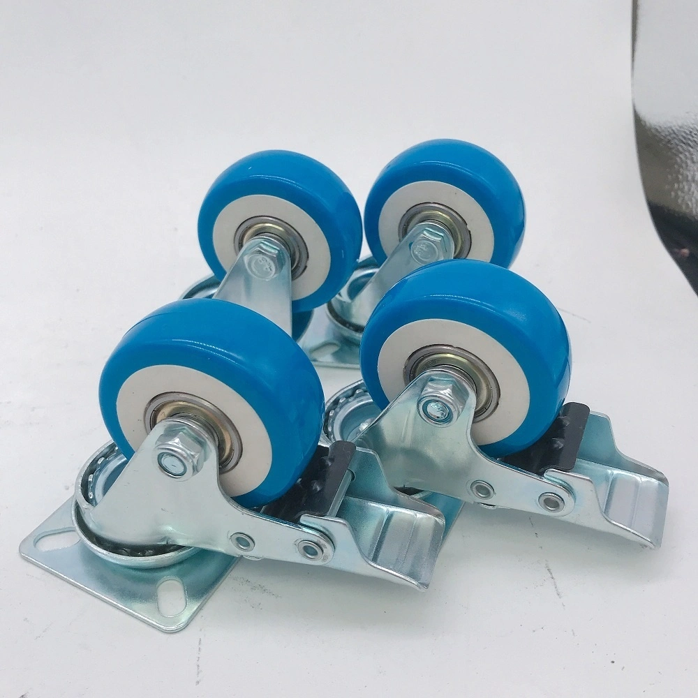 China Factory Price Blue Double Ball Bearings 2 inch Fixed Swivel Brake PVC Wheel Castor 1