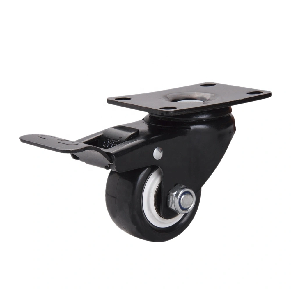 1.5 inch 2 inch 2.5 inch 3 inch Swivel Top Plate Black PVC Casters Wheel With Double Brakes For Baby Carriges 1
