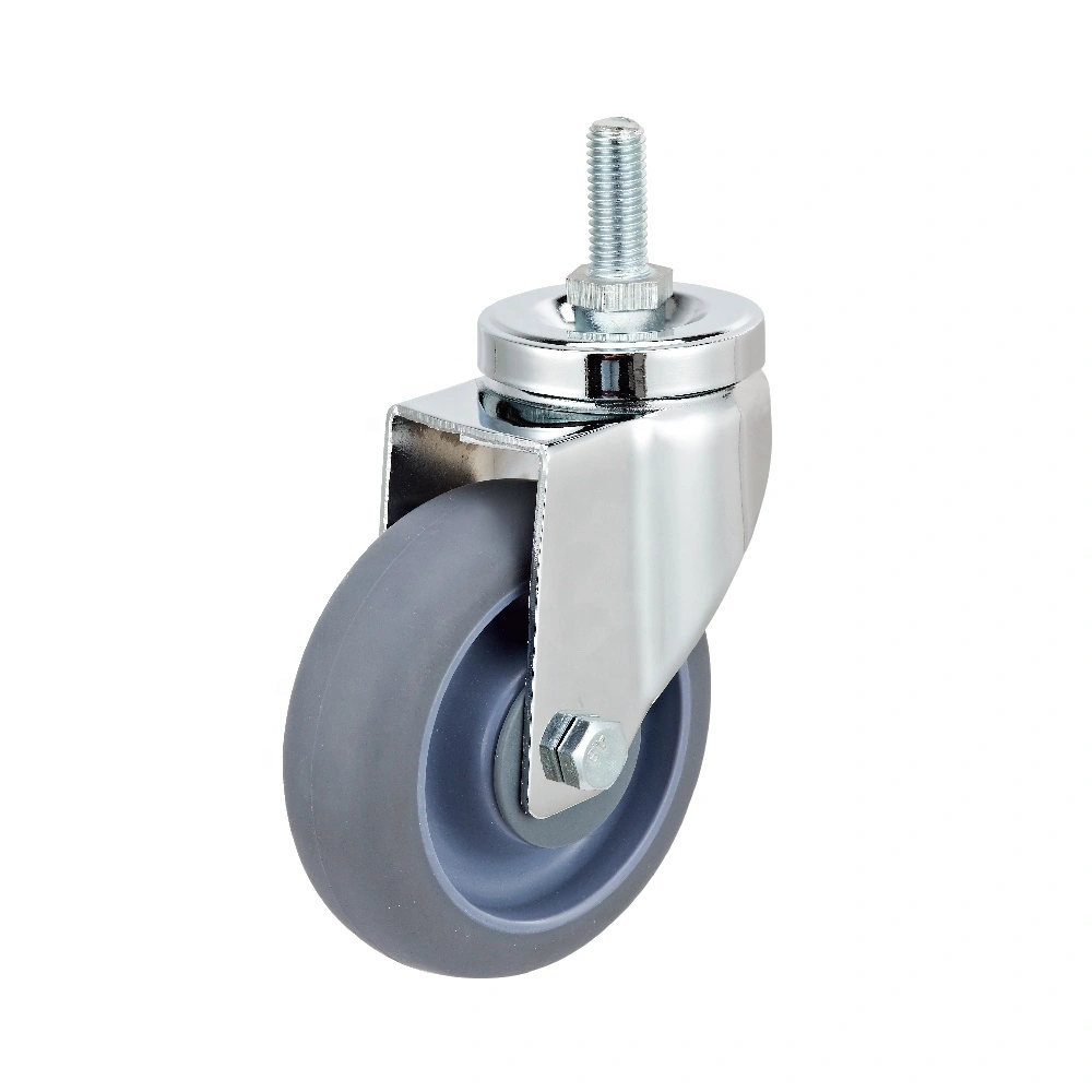 5 Inch Threaded Stem Swivel Ball Bearing Silent Plastic Soft Rubber 100kg Loading Capacity TPR Material Castor Wheels 1