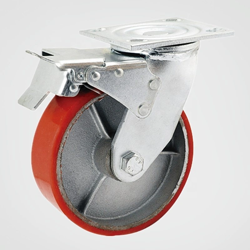 150mm Cast Iron PU Caster Wheel 6 Inch Cast Iron PU Castor Wheel With Brake1 1