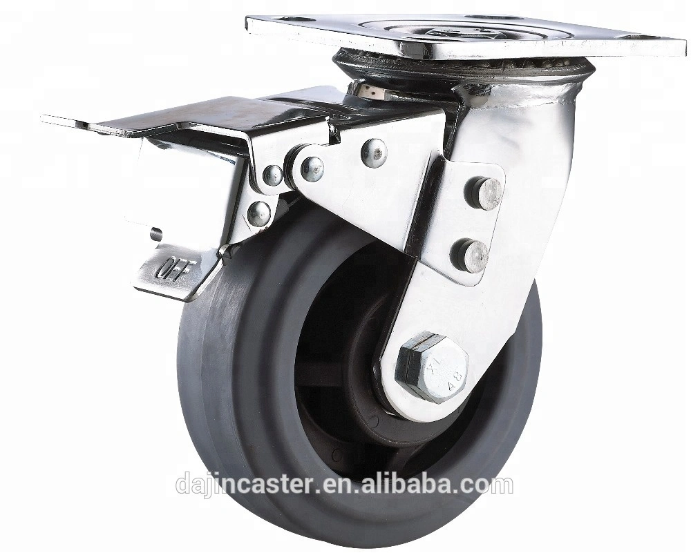 5 inch Red PU Industrial Caster wheels with total break and lock 1