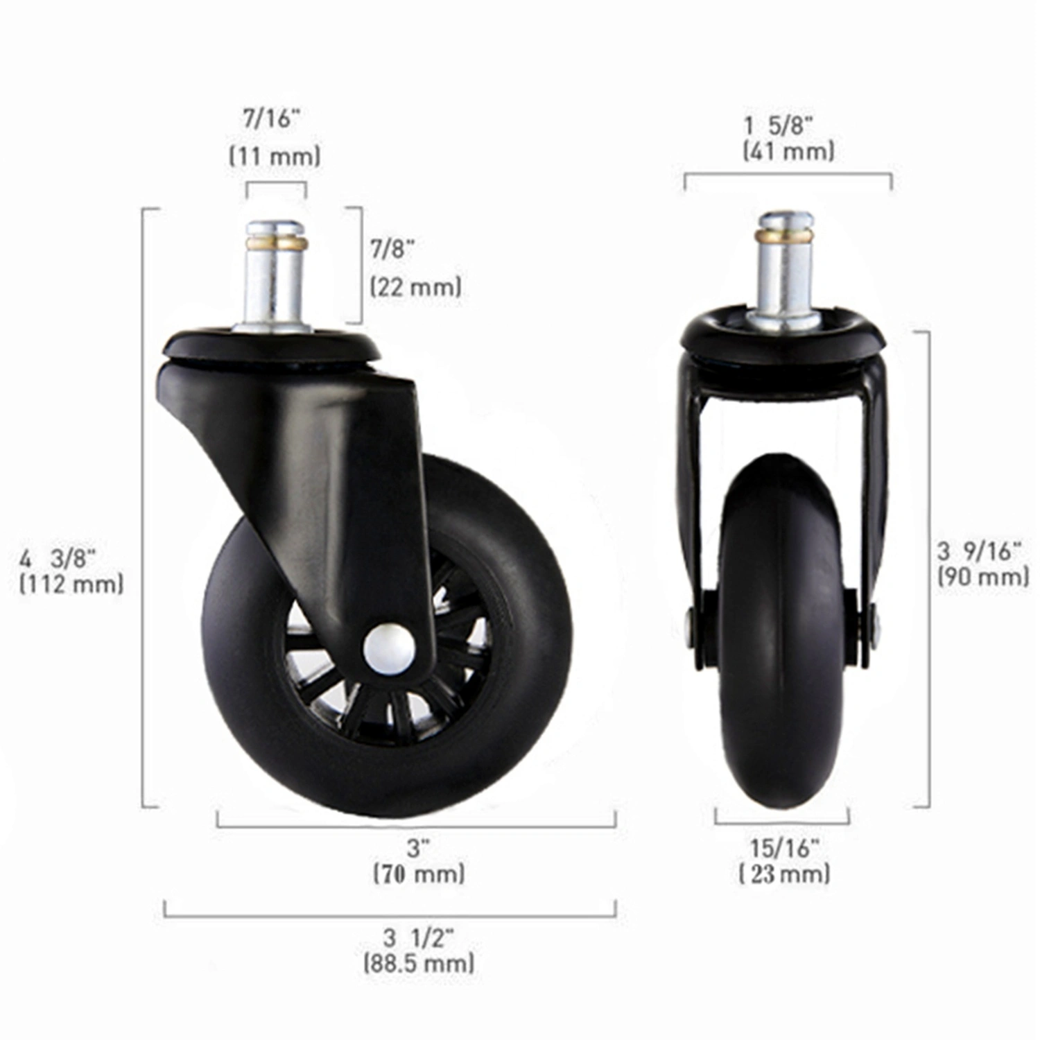 Set Of 5 Black 3 Inch Computer Chair Wheels Replacement With Color Box Rollerblade StyleOffice Chair Caster Wheels 1