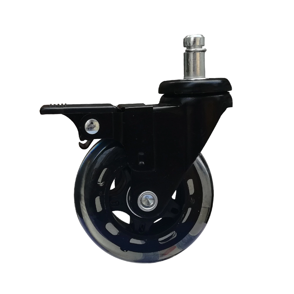 Noiseless Grip Stem Double Brake 3 inch Transparent PU Casters 1