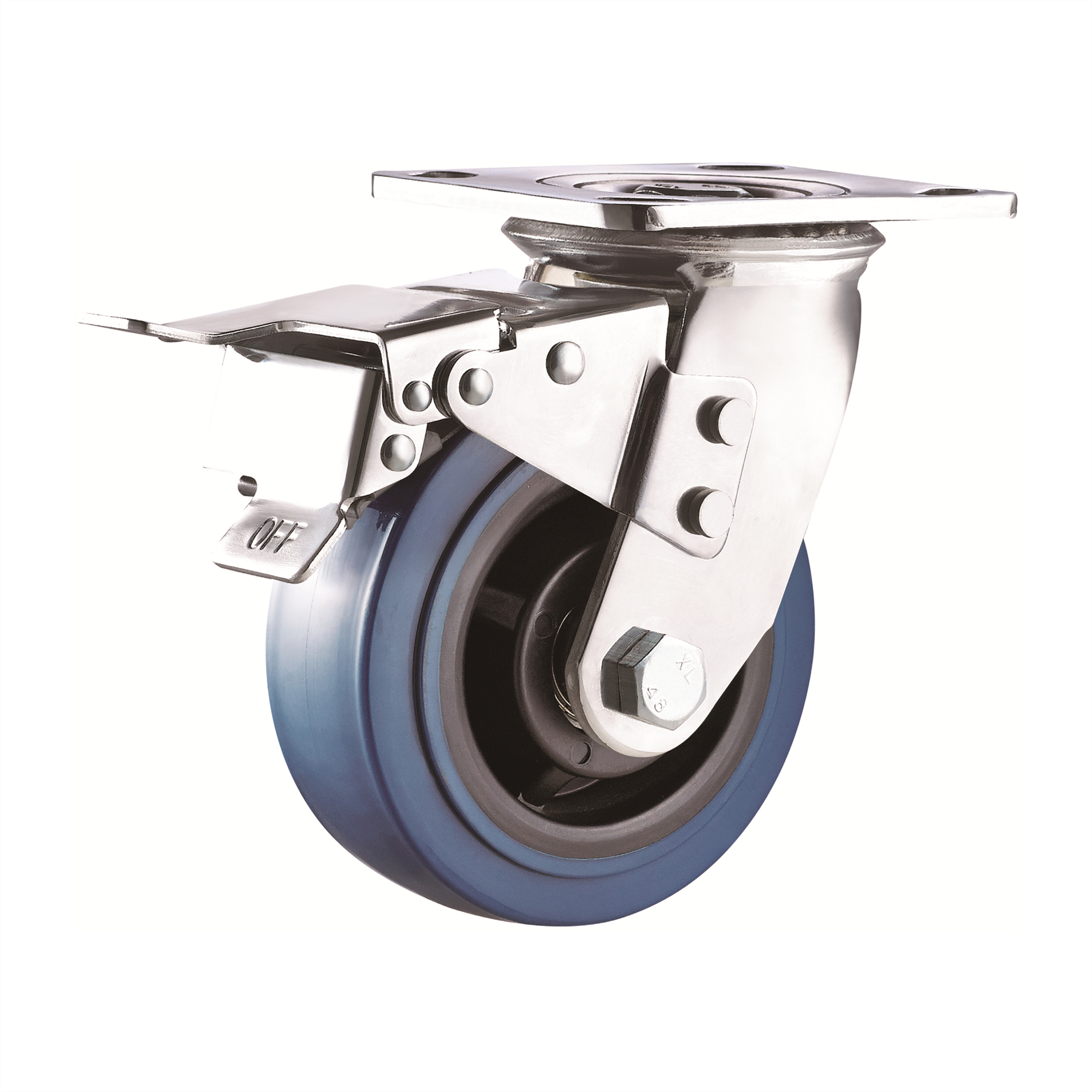Zhongshan Factory Top Plate Swivel Double Brake 6 Inches Industry Double Ball Bearings Blue PU Caster And Wheel 1
