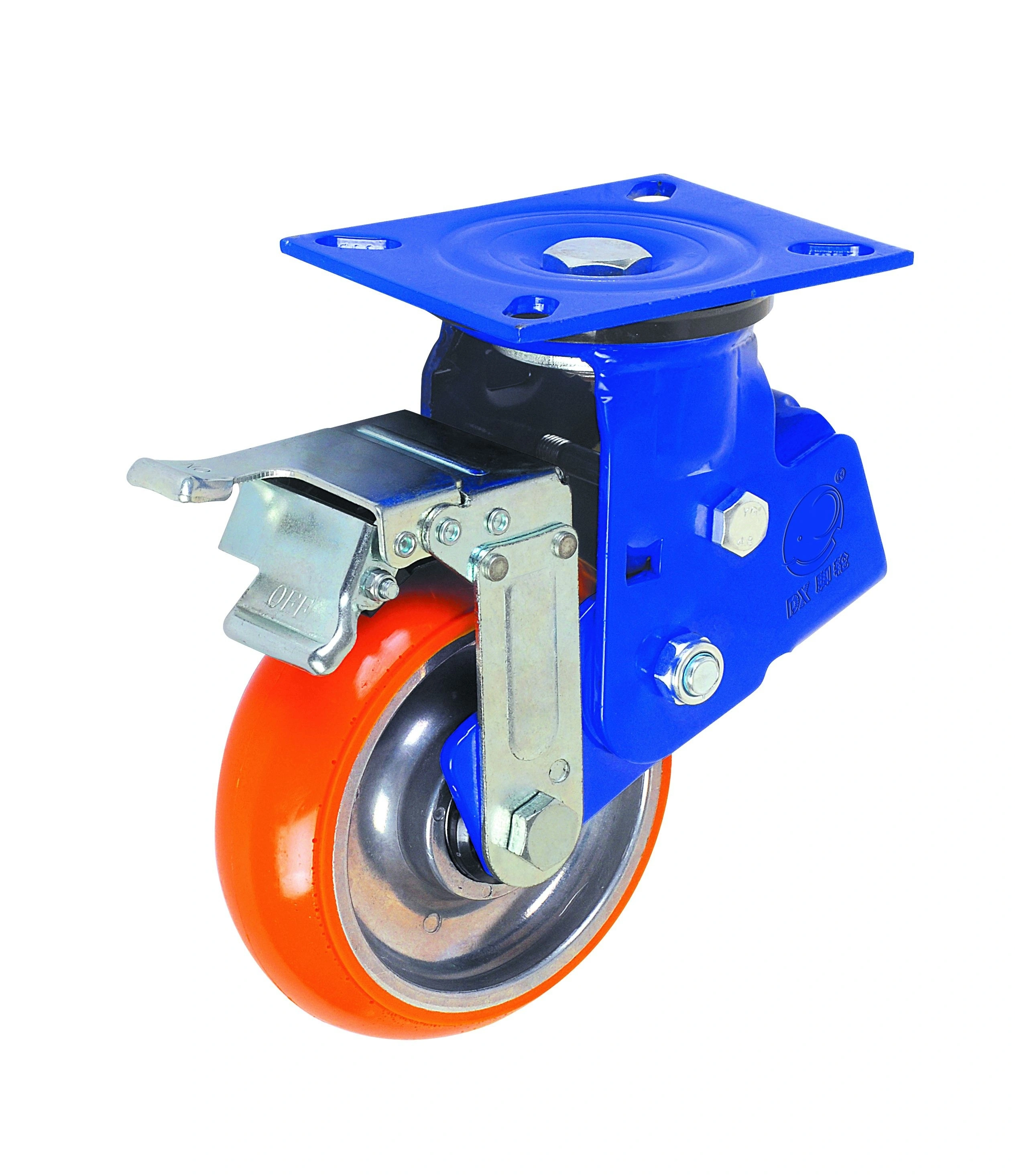 6 Inch Plate Heavy Duty AGV Caster Wheel With Brakes Industrial Shock Absorbing PU Caster 1
