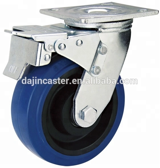 heavy duty elastic rubber caster wheel with metal brake for industrial 1