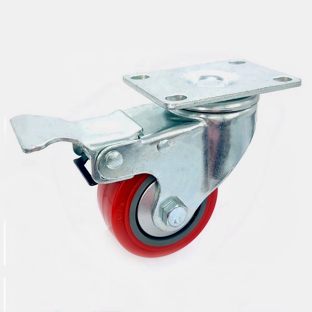 75mm Red PVC casters wheel with single ball bearing 3 inch red PVC castors wheel with top plate 1