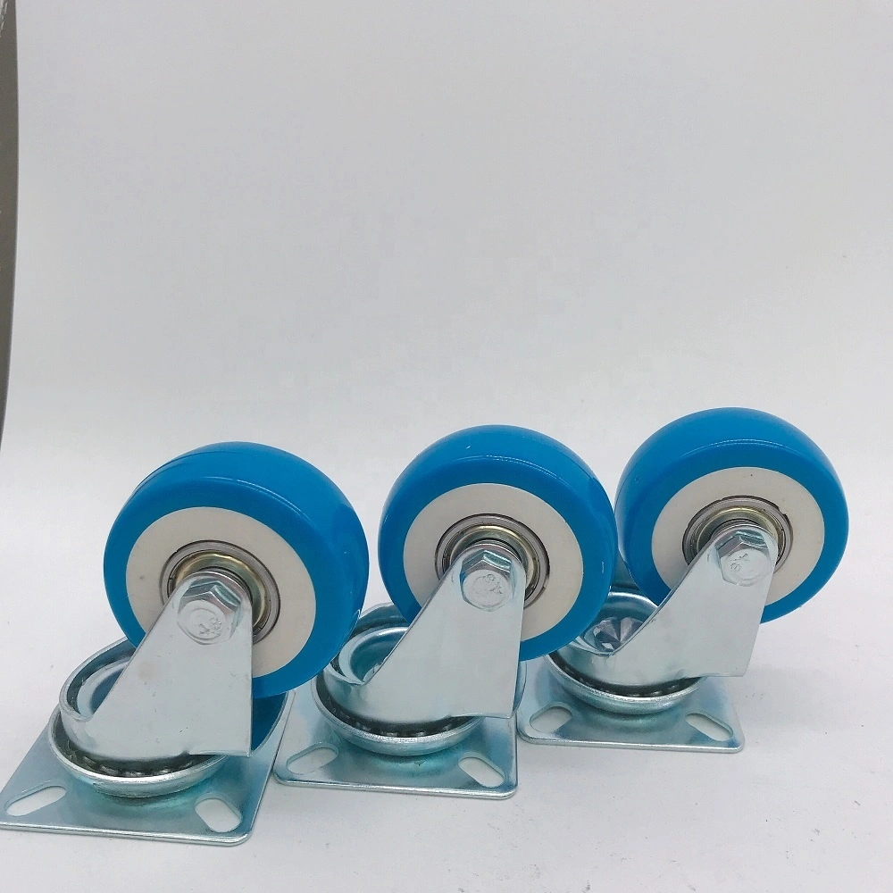 China Wheel Blue White Double Ball Bearing Universal 2 Locking Polyurethane Caster 1