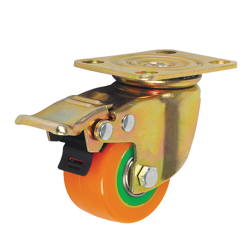 100 Kg Heavy Loading Capacity Swivel Dual Brake Double Ball Bearing Orange PU Caster 1