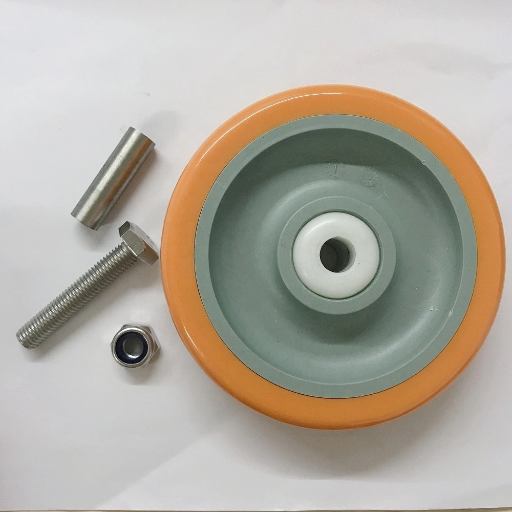75mm 100mm 125mm Antirust Stainless Steel Bushing Medium Duty Orange PU Wheel with Delrin Bearings 1