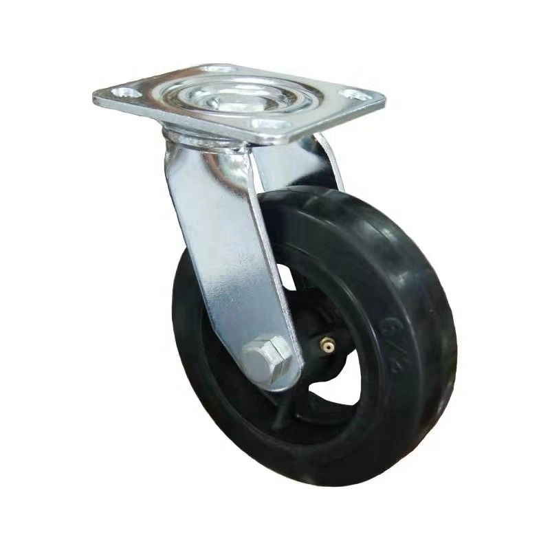 6 Roller Bearing Top Plate Stem Heavy Loading Trolley Industrial Swivel Cast Iron Black Rubber Castor Wheels 1