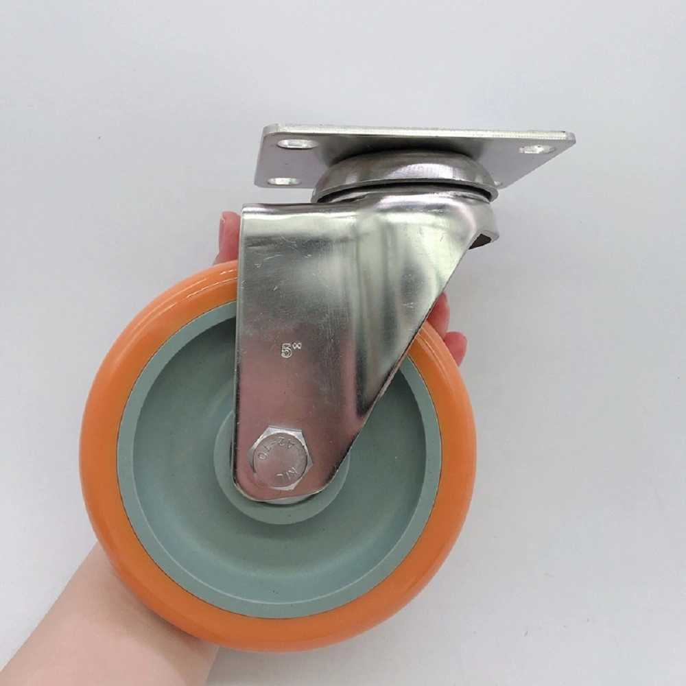 75 100 125mm Stainless Steel 304 Medium Duty Orange PU Polyurethane Delrin Bearing Castor Wheel 1