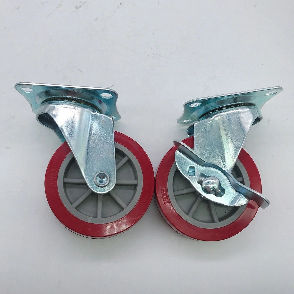 3 Inch 75mm China Manufacturer PP Core Red PU Polyurethane Swivel Furniture Caster Wheels 1