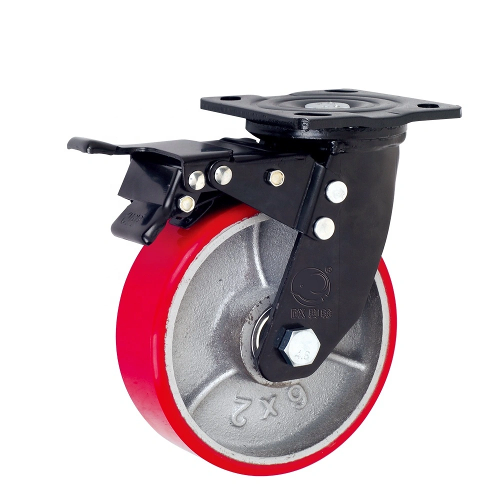 6 Inch Heavy Duty PU Locking Cast Iron Caster Wheels 1