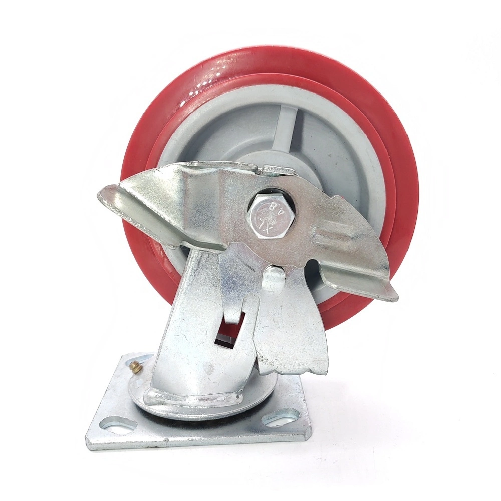 150mm 6inch Red Polyurethane PU Swivel Heavy Duty Retractable Casters with side brake 1