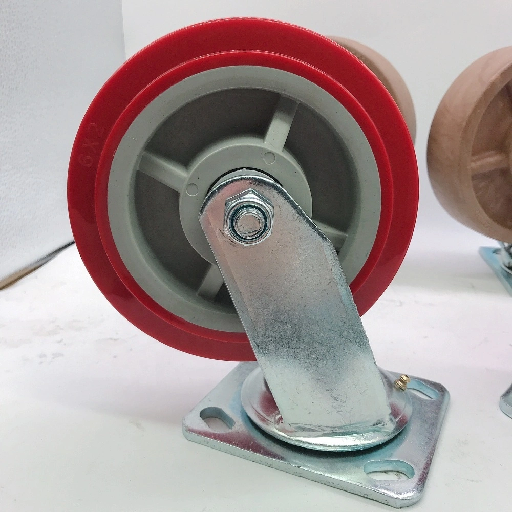 150mm 6 inch Heavy Duty Industrial Red PU Polyurethane Caster Wheel 1