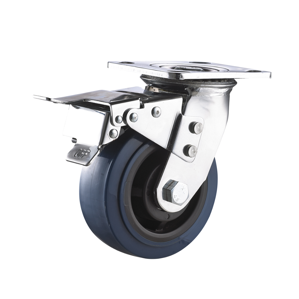 4 5 6 8 Zinc Plated Total Brake And Lock Red PU Polyurethane Heavy Loading Trolley Caster Wheels 2