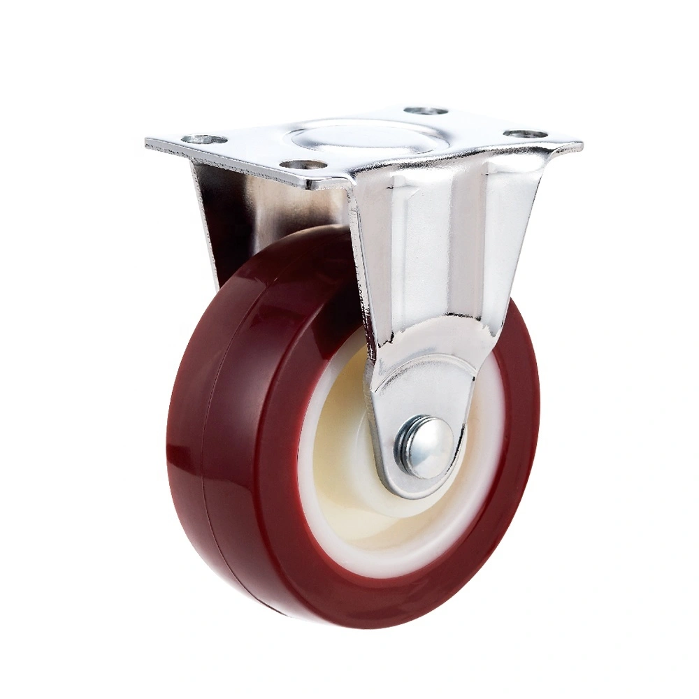 2 3 Fixed Rigid Chrome Plated Plain Bearing PP Rim Claret Virgin PU Polyurethane Wheel Castors 1