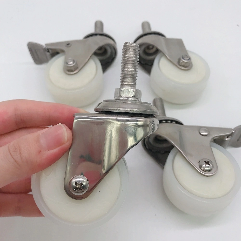 1.5 inch 2 inch Small Stainless Steel Antirust SUS 304 Light Duty Nylon Caster Wheel with threaded stem 1