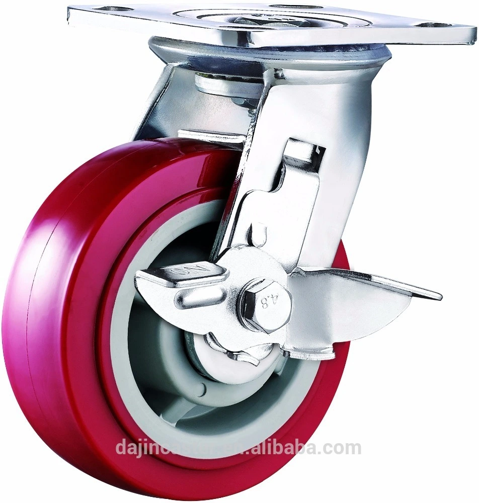 Heavy duty 6 inch PU caster wheels with side brake and lock1 1