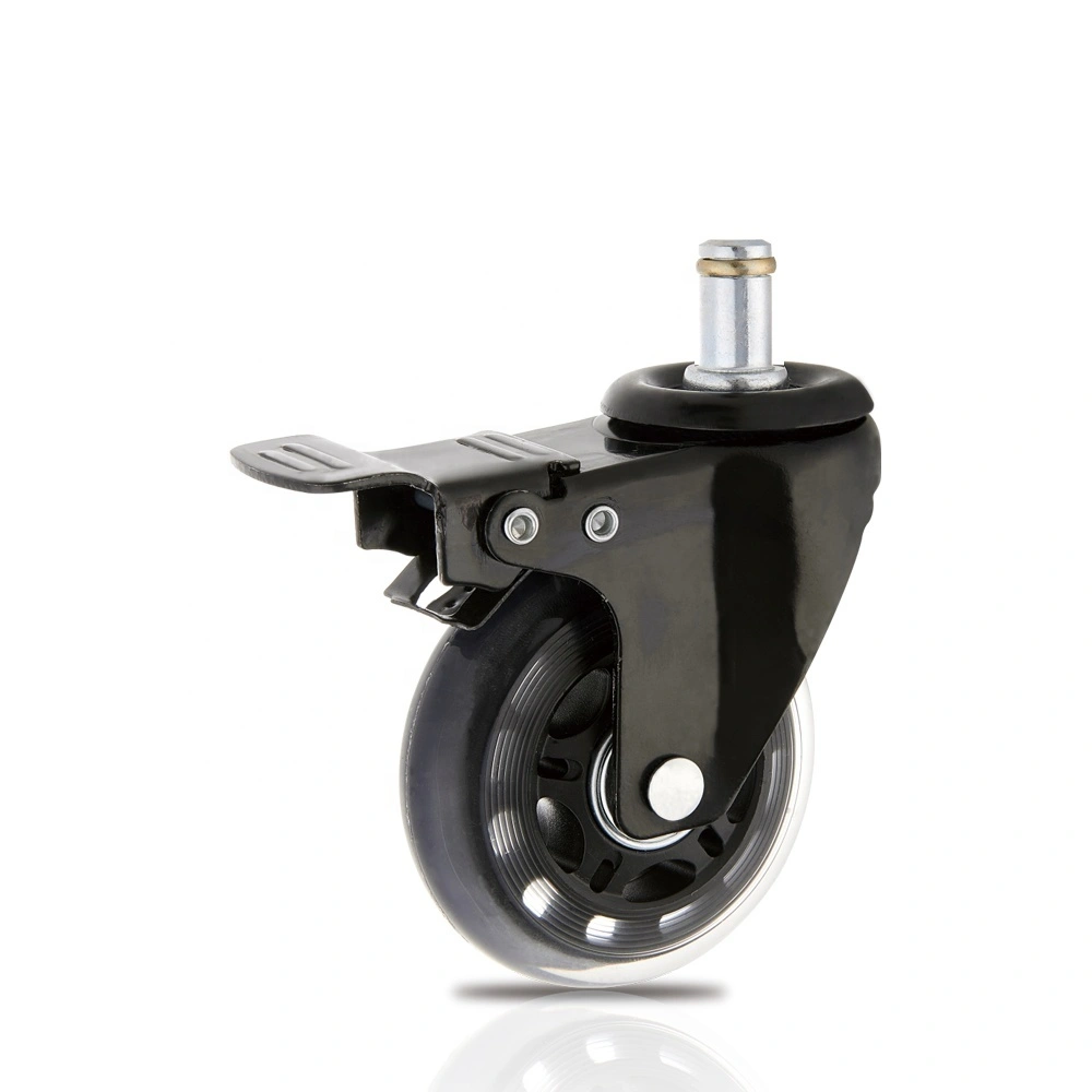 3 Inch Dual Brake Double Ball Bearing Non Marking Transparent Cast PU Office Furniture Chair Caster Wheel 1
