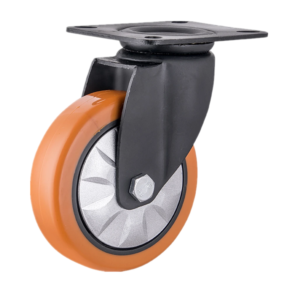 Mid Heavy Duty Industrial 150 mm Swivel Plastic Thread Guard Orange Swivel PU Handle Trolley Caster Wheel 1