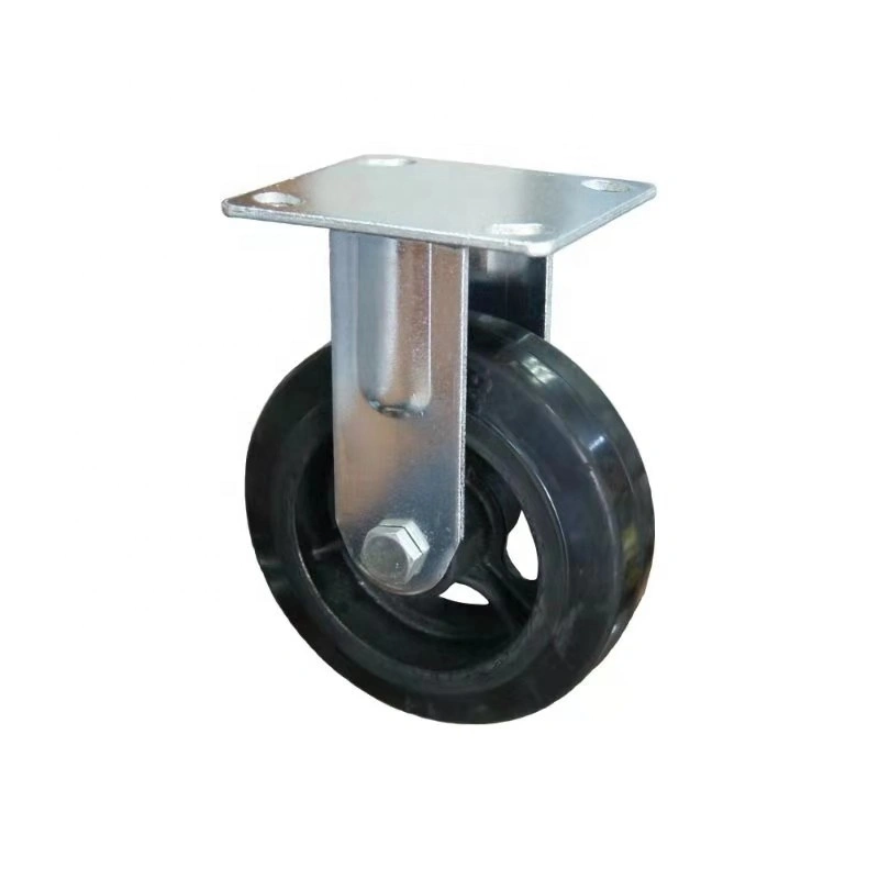 6 Inch Wholesale150 mm Shock Absorber Fixed Rigid Heavy Duty Cast Iron Rim Solid Soft Rubber Wheel Caster 1