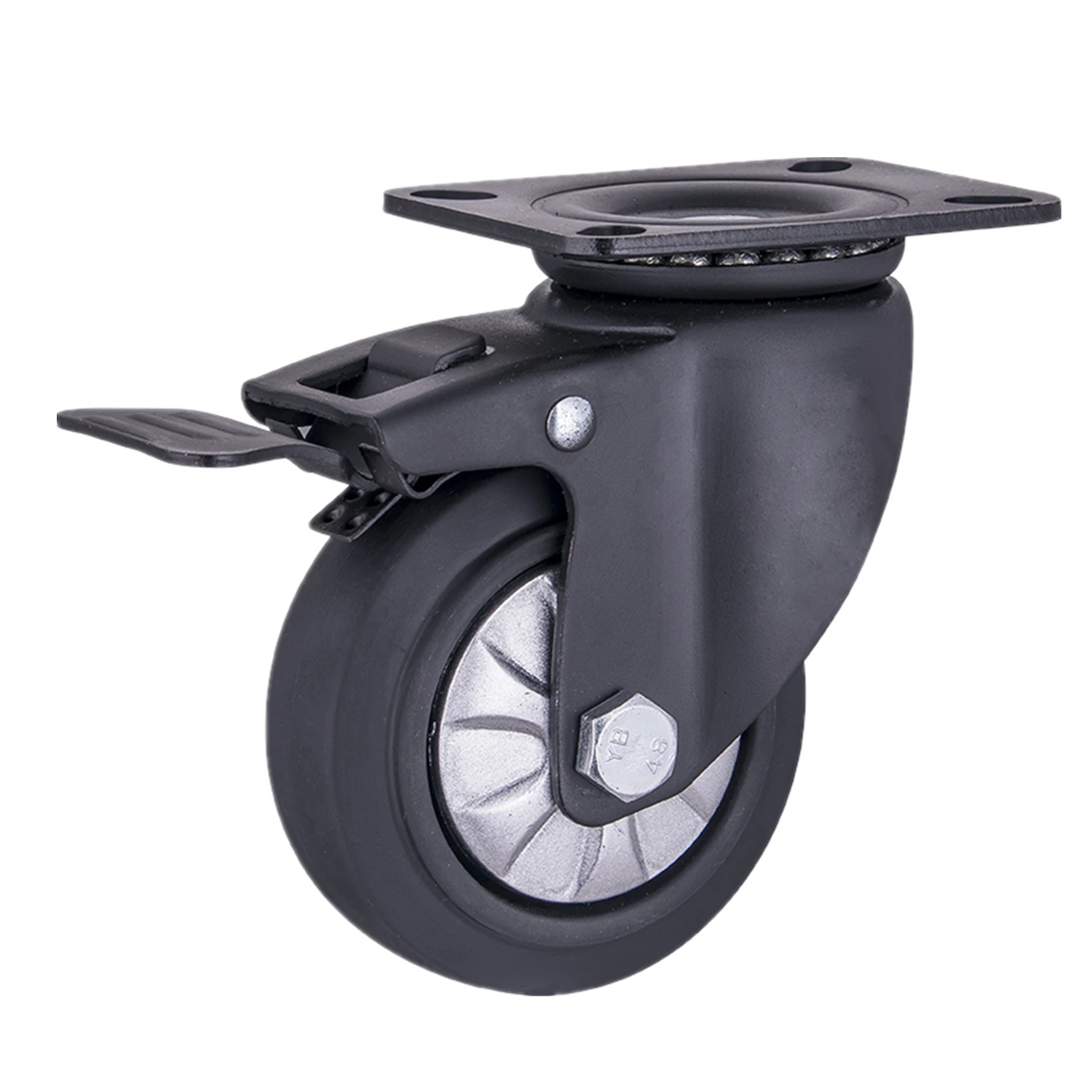 5 inch black high elastic rubber casters wheel 125mm all black castor with plate and total brake 1